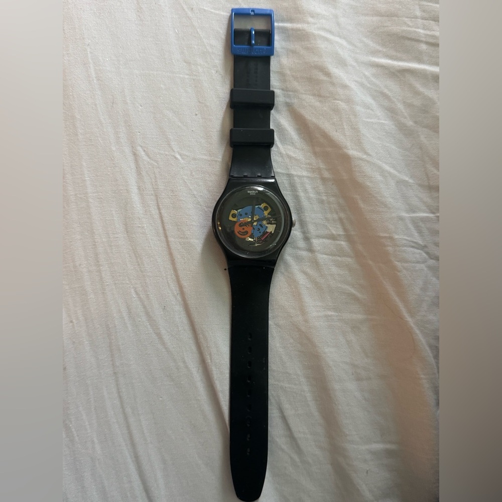 Swatch Skeleton Dial Watch Black Strap